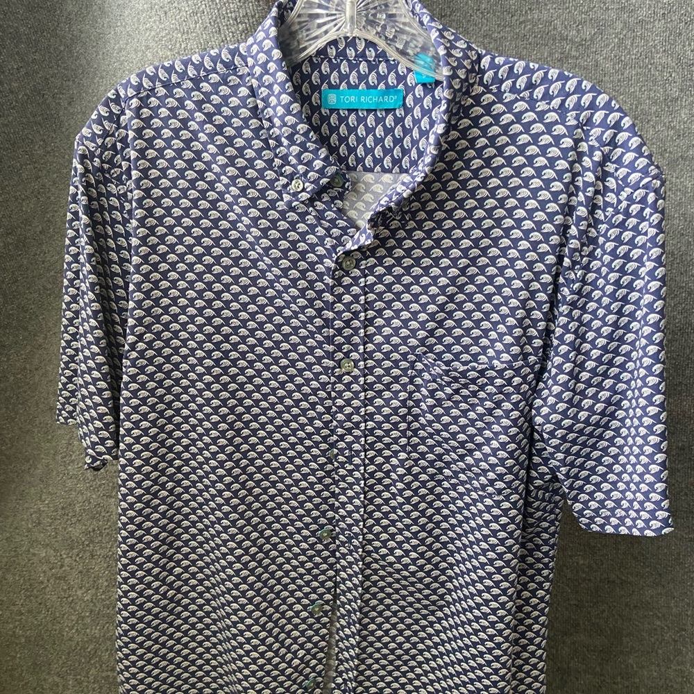 Tori Richard Navy and White Patterned Men's Shirt